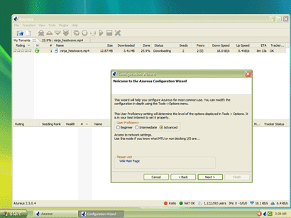 Screenshot of Azureus Wizard configuration