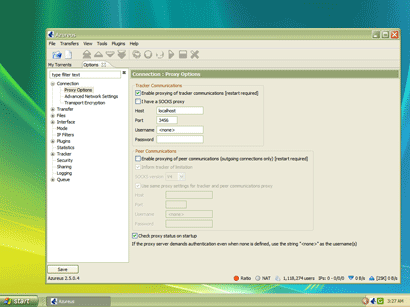 Screenshot of Azureus configuration